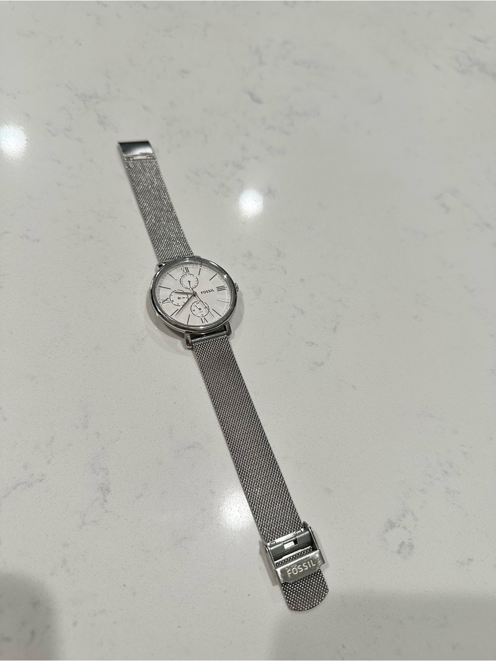 Fossil Silver Mesh Strap Watch with White Dial